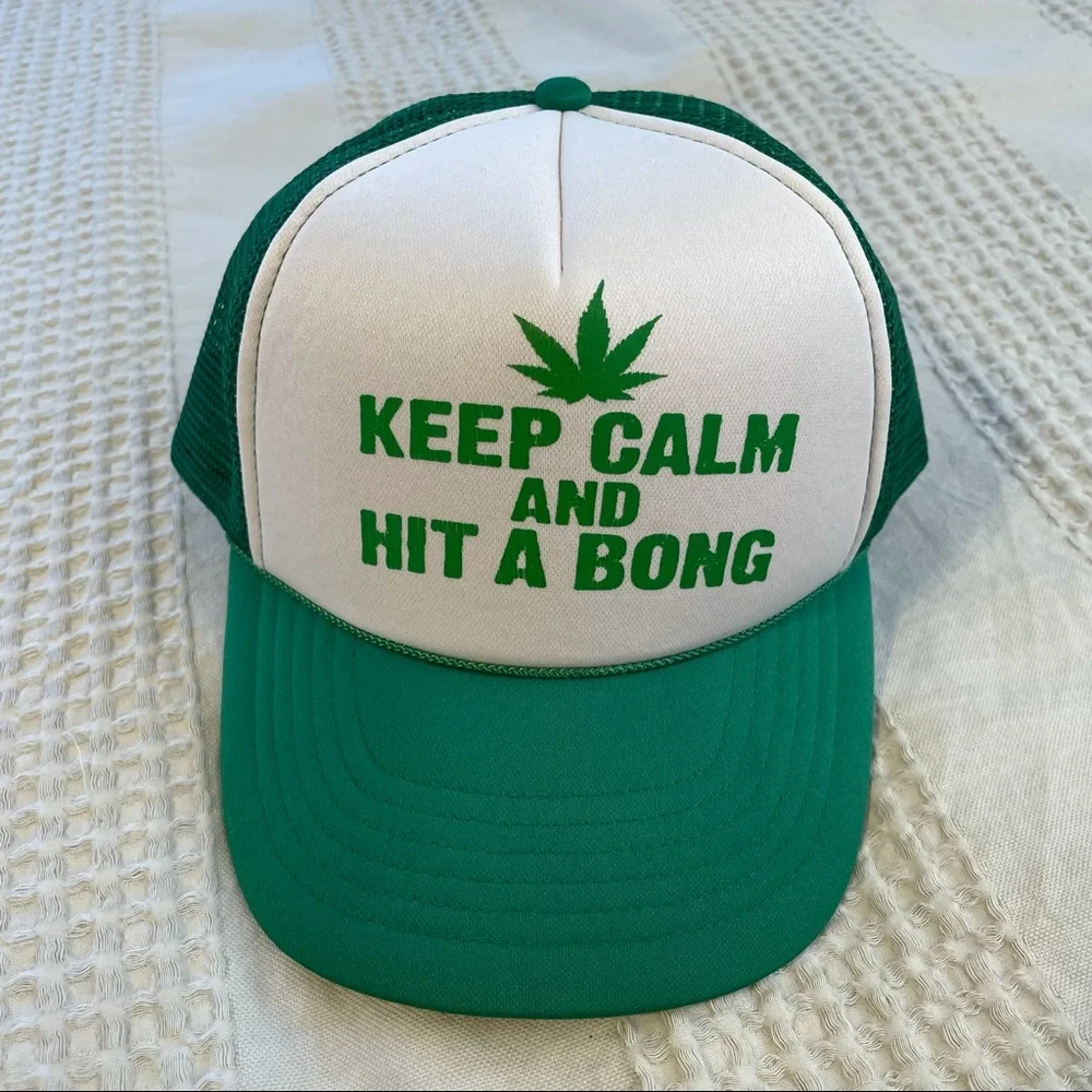 Vintage KC Crown Keep Calm and Hit a Bong Trucker SnapBack Hat